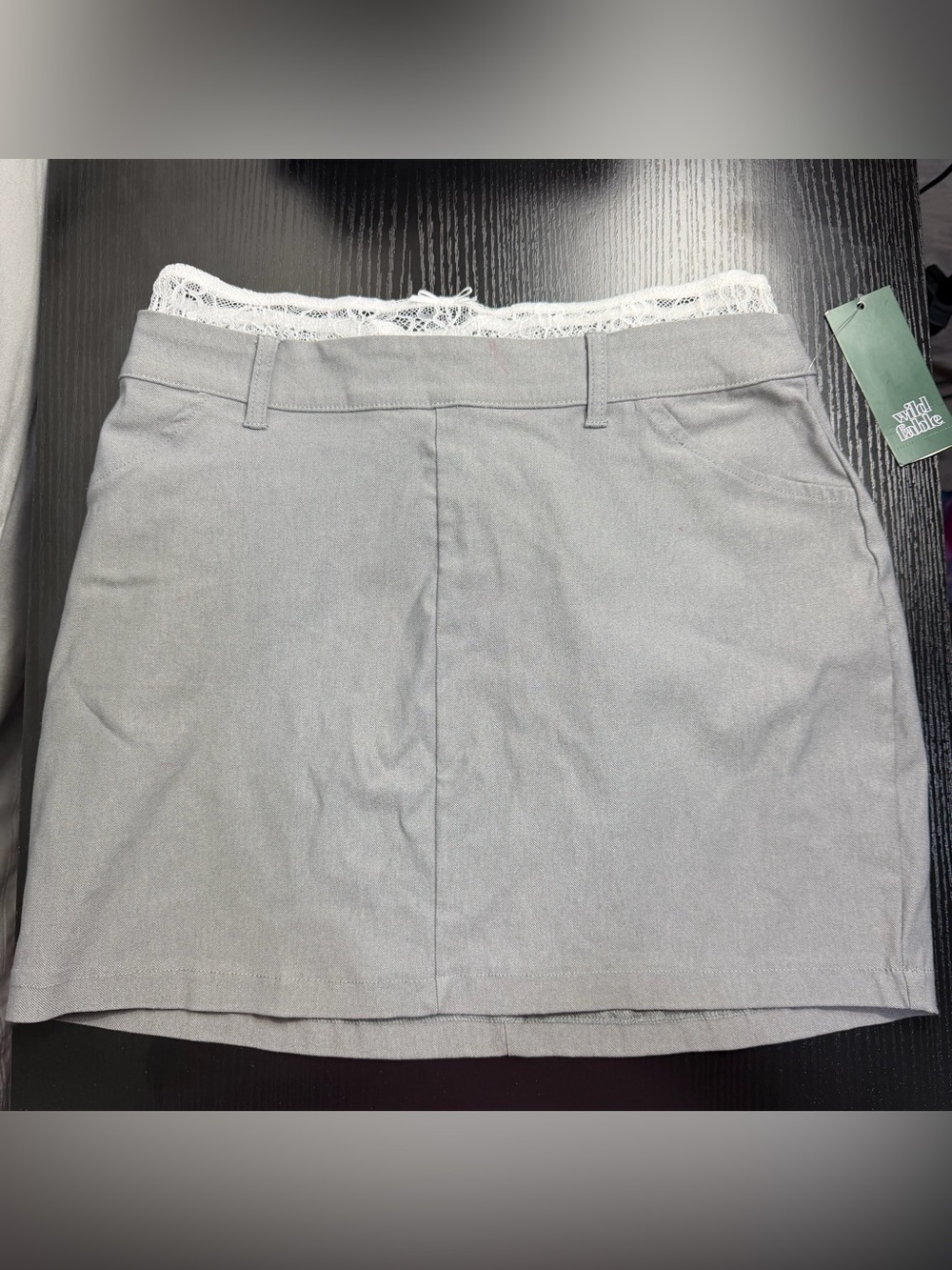 Wild Fable Women's Gray Mini Skirt with Lace Trim